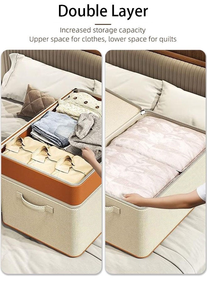 Hanayo 2 Pack Clothes Storage Boxes Double Layer Zipper Clothes Storage Bag Wardrobe Storage Box Portable Storage Bag Winter Quilt Storage Box for Comforters Blankets Bedding Toys Books Clothes Sweaters(Beige)  - Image 5