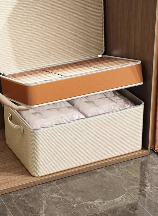 Hanayo 2 Pack Clothes Storage Boxes Double Layer Zipper Clothes Storage Bag Wardrobe Storage Box Portable Storage Bag Winter Quilt Storage Box for Comforters Blankets Bedding Toys Books Clothes Sweaters(Beige)  - Image 3