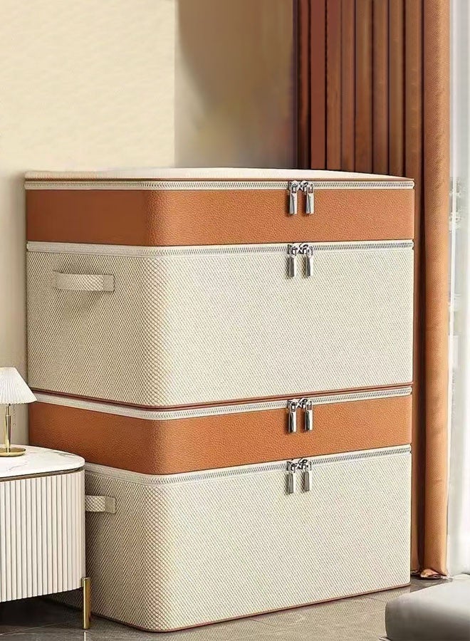 Hanayo 2 Pack Clothes Storage Boxes Double Layer Zipper Clothes Storage Bag Wardrobe Storage Box Portable Storage Bag Winter Quilt Storage Box for Comforters Blankets Bedding Toys Books Clothes Sweaters(Beige)  - Image 2