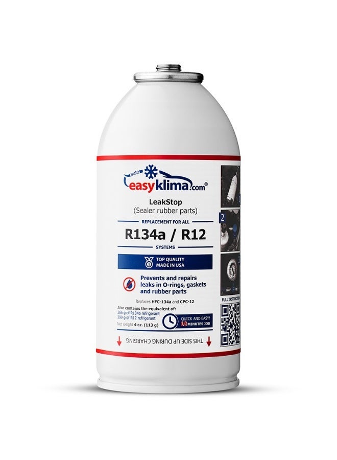 إيزيكليما EasyKlima LeakStop مانع تسرب مكيف السيارة لأنظمة R134a والأجزاء المطاطية، للاستخدام قبل إعادة تعبئة غاز التكييف، يتطلب خرطوم تعبئة مزوداً بمقياس ضغط - Image 1