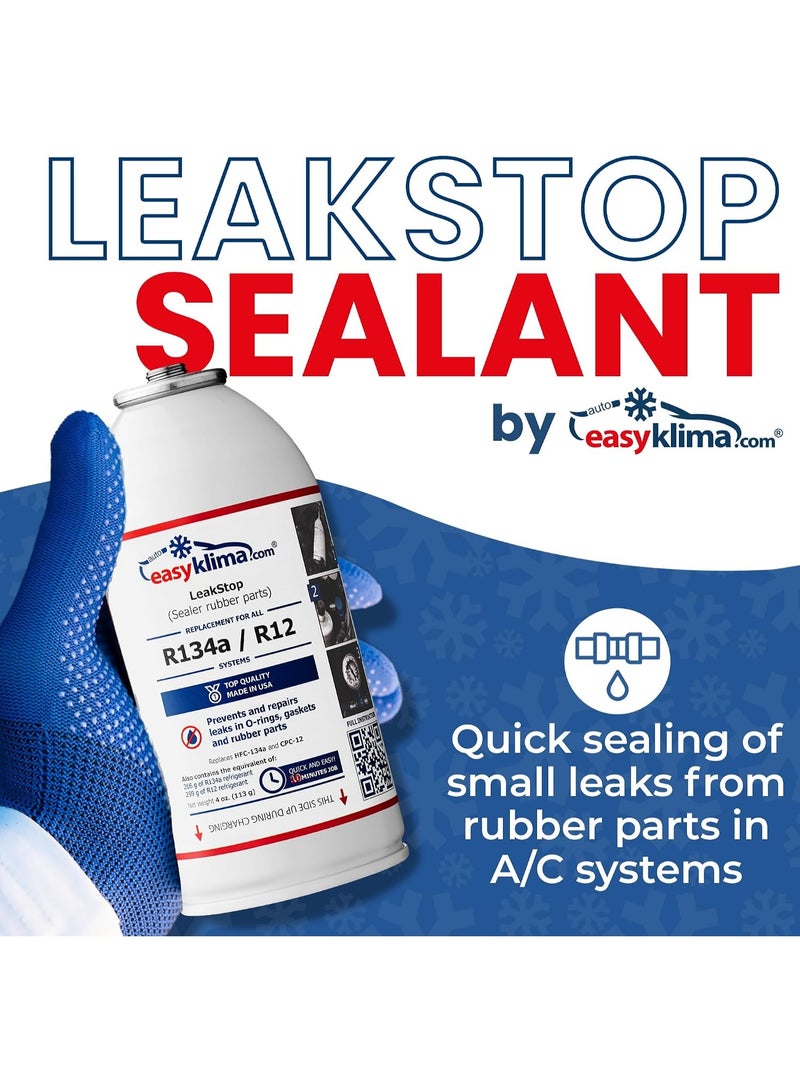 إيزيكليما EasyKlima LeakStop مانع تسرب مكيف السيارة لأنظمة R134a والأجزاء المطاطية، للاستخدام قبل إعادة تعبئة غاز التكييف، يتطلب خرطوم تعبئة مزوداً بمقياس ضغط - Image 2