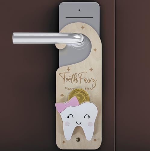 PAMBO Tooth Fairy Door Hanger, Wooden Tooth Fairy Money Holder with Tooth Coins for Lost Tooth Kids Gifts (Pink) - Image 3