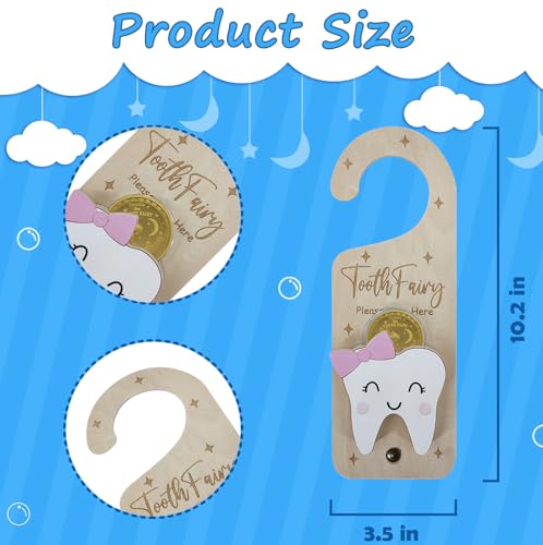 PAMBO Tooth Fairy Door Hanger, Wooden Tooth Fairy Money Holder with Tooth Coins for Lost Tooth Kids Gifts (Pink) - Image 2