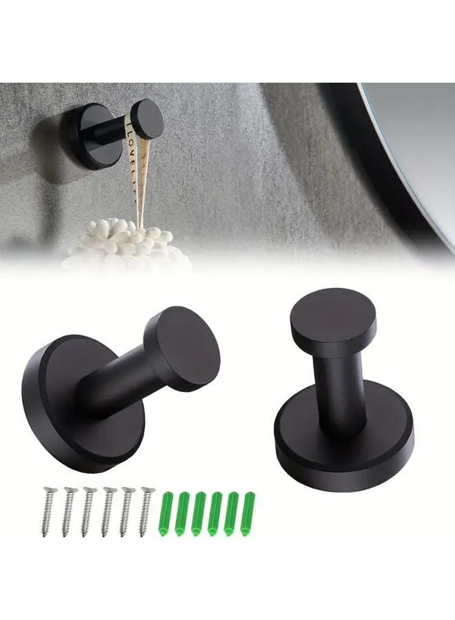 2 Pcs Heavy Duty Black Stainless Steel Wall Mounted Towel Hook Contemporary Style - Image 3