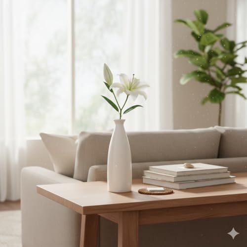 Aabco Unique Shape, Ceremic Vase for Living Room, Home Decoration Items for Living Room, Flower Vases for Home, Office & Table Decor (Plain Bottle Vase) - Image 2