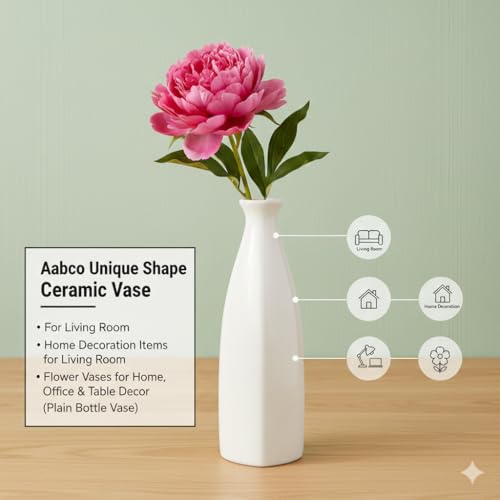 Aabco Unique Shape, Ceremic Vase for Living Room, Home Decoration Items for Living Room, Flower Vases for Home, Office & Table Decor (Plain Bottle Vase) - Image 4
