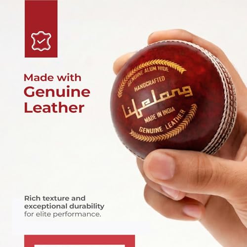 Lifelong Cricket Leather Ball | 4-Piece Hand-Stitched | Genuine Leather | Premium Lacquer Finish | High Abrasion Resistance | ICC Standard Weight 156g | Ideal for 20 Over Match & Training | Red - Image 3