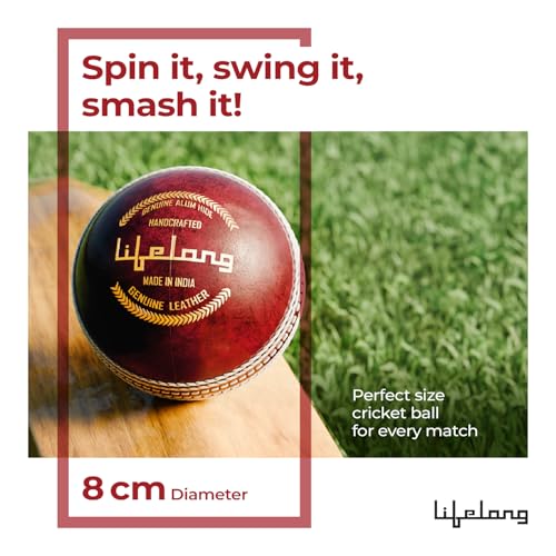 Lifelong Cricket Leather Ball | 4-Piece Hand-Stitched | Genuine Leather | Premium Lacquer Finish | High Abrasion Resistance | ICC Standard Weight 156g | Ideal for 20 Over Match & Training | Red - Image 2