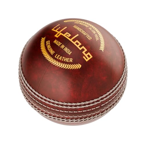 Lifelong Cricket Leather Ball | 4-Piece Hand-Stitched | Genuine Leather | Premium Lacquer Finish | High Abrasion Resistance | ICC Standard Weight 156g | Ideal for 20 Over Match & Training | Red - Image 1