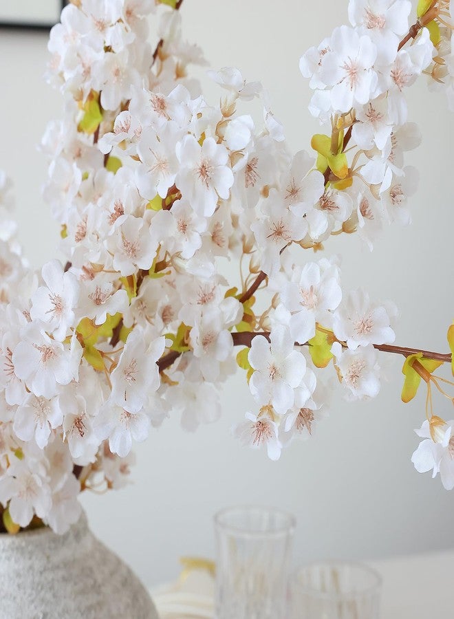 mizii 3Pcs Artificial White Cherry Blossom Branches 40" Fake Silk Cherry Blossoms Flowers with Long Stem for Wedding Decorations Table Centerpieces Vase Arrangement Home Decor (White) - Image 4
