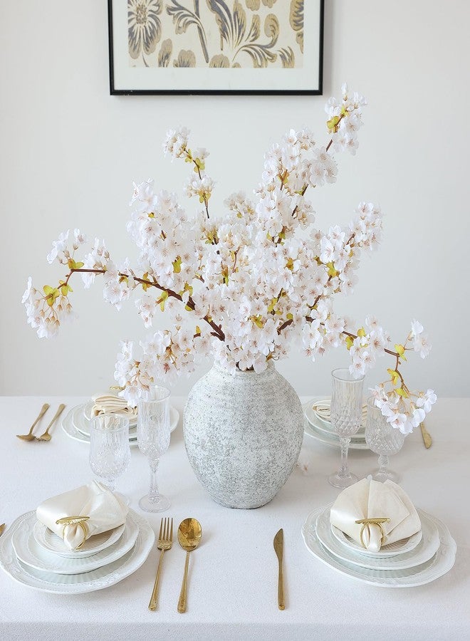 mizii 3Pcs Artificial White Cherry Blossom Branches 40" Fake Silk Cherry Blossoms Flowers with Long Stem for Wedding Decorations Table Centerpieces Vase Arrangement Home Decor (White) - Image 3
