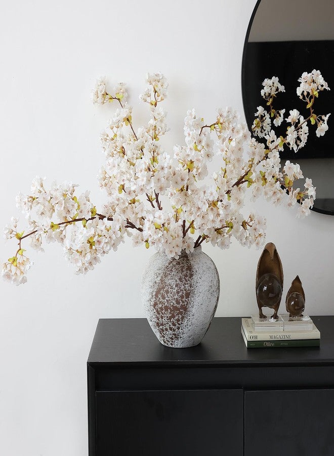 mizii 3Pcs Artificial White Cherry Blossom Branches 40" Fake Silk Cherry Blossoms Flowers with Long Stem for Wedding Decorations Table Centerpieces Vase Arrangement Home Decor (White) - Image 5
