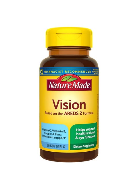 Nature Made Vision Based on the AREDS 2 Formula, Eye Vitamins with Lutein & Zeaxanthin, Vitamin C, Vitamin E, Zinc and Copper for Healthy Vision and Eye Function Support, 60 Softgels, 30 Day Supply