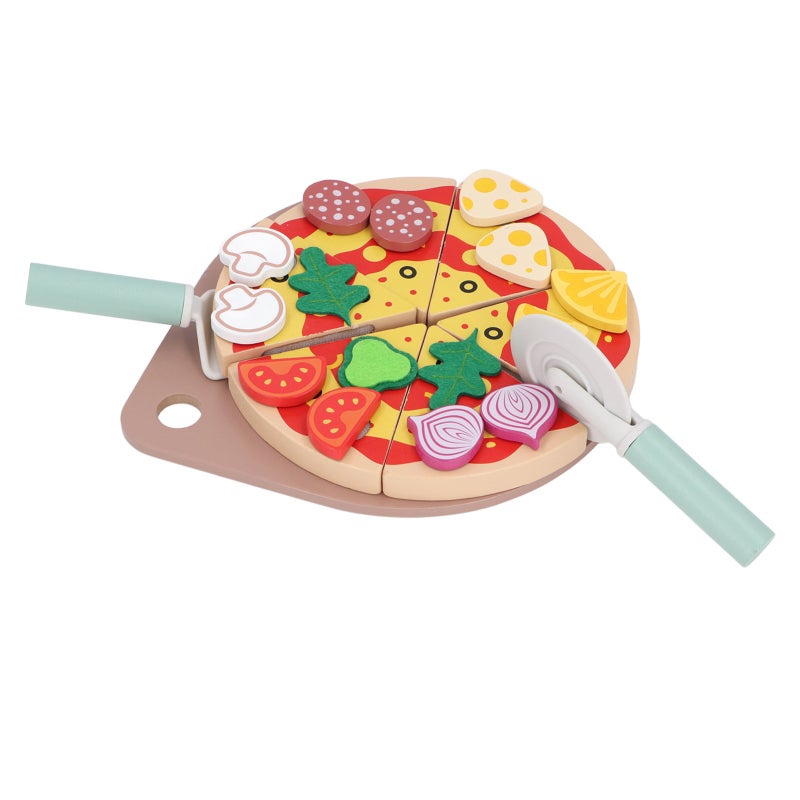 Wooden Pizza Cutting Playset 3 In 1 Design Premium Sustainable Wood - Innovative Accessories Educational Kitchen Playset for Kids Ages 3+ - Image 4