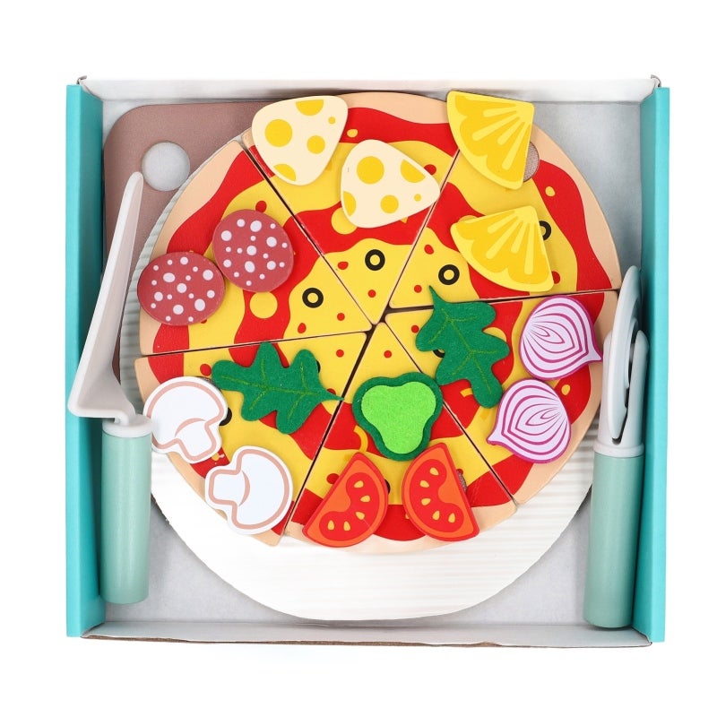 Wooden Pizza Cutting Playset 3 In 1 Design Premium Sustainable Wood - Innovative Accessories Educational Kitchen Playset for Kids Ages 3+ - Image 1