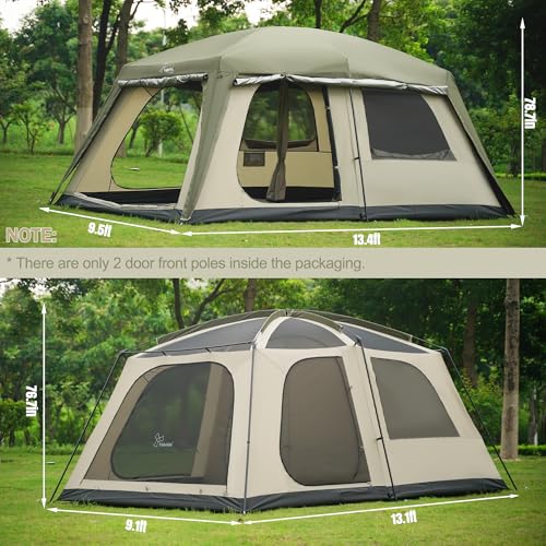 Vidalido 8-10 Person Camping Tent with 3 Door 2 Room Large Family Cabin Tents, Double Layer Waterproof Portable Glamping Tent, Big Tents for Outdoor Picnic Camping Hiking and Family Gathering - Image 2