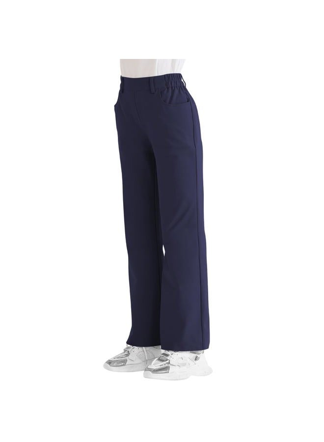 Dreammonkey Girls Flare Dress Pants Kids Bootcut School Uniform Slacks with Half Elastic Waist Size 6-15 Years, Navy, 8-9 Years - Image 3