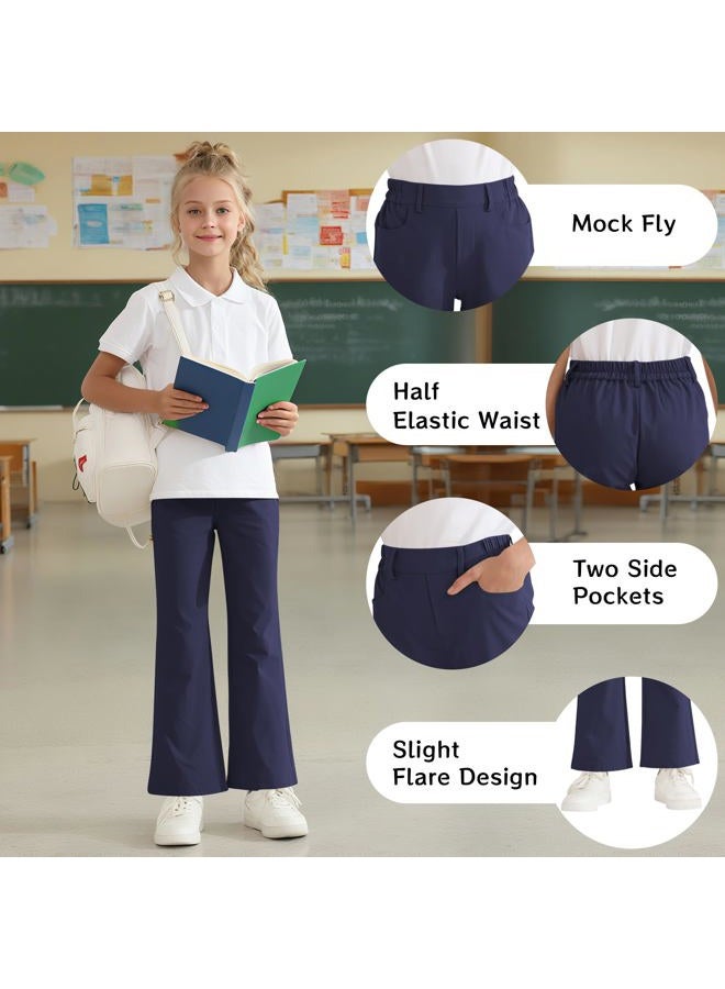 Dreammonkey Girls Flare Dress Pants Kids Bootcut School Uniform Slacks with Half Elastic Waist Size 6-15 Years, Navy, 8-9 Years - Image 4