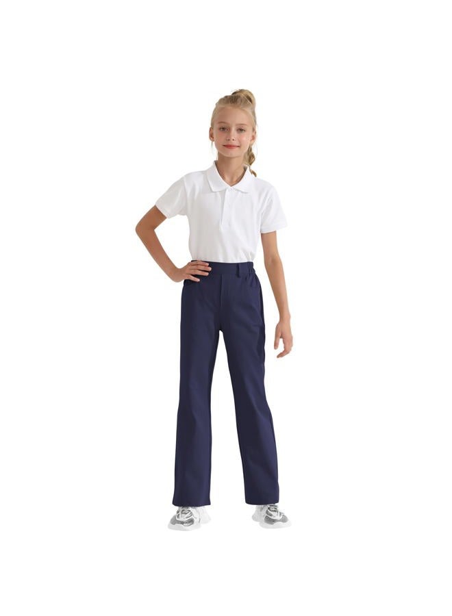 Dreammonkey Girls Flare Dress Pants Kids Bootcut School Uniform Slacks with Half Elastic Waist Size 6-15 Years, Navy, 8-9 Years - Image 2