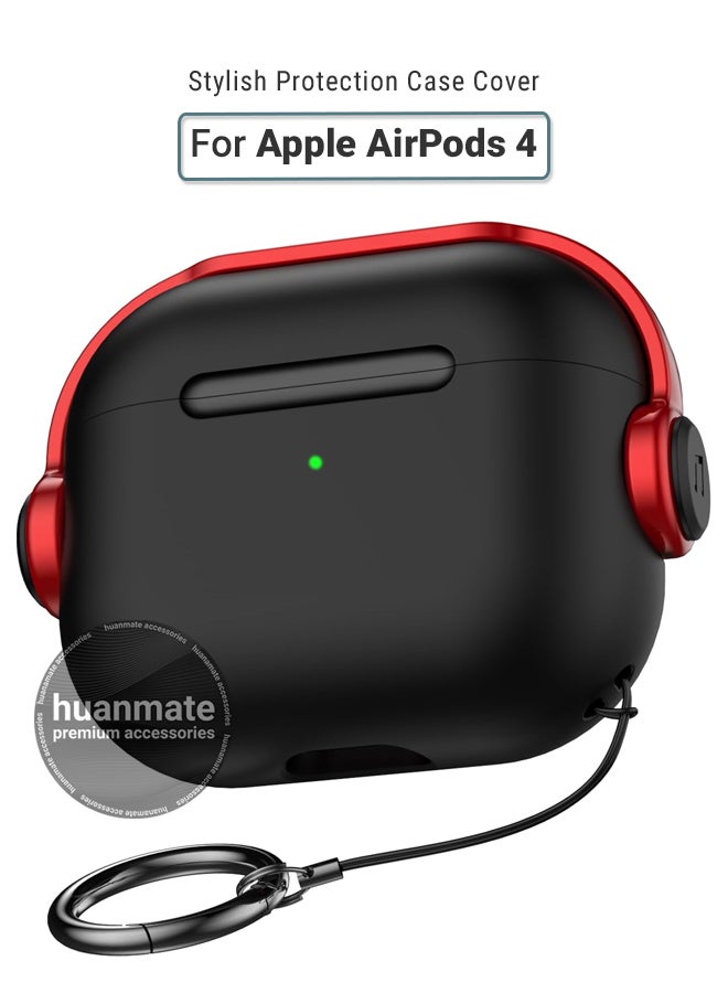 Apple AirPods 4 Premium Protection Case Cover - Black/Red - Lightweight, Stylish Design, Accurate Cut-outs - Easy to Install & Remove - Durable Shield for Your Apple AirPods 4