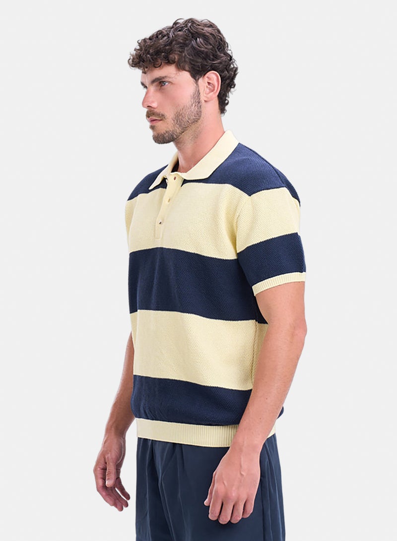 Butter Yellow Striped Knitwear T-shirt