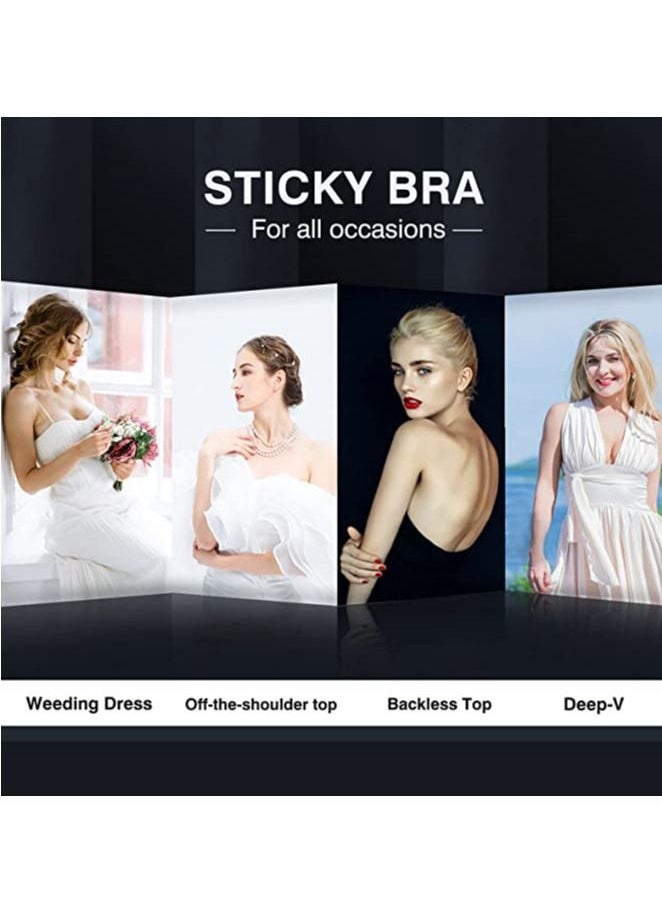 Sticky Bra, Strapless Push Up Backless Self Adhesive for Women 2 Pairs Invisible Lift up with Nipple Covers C cup