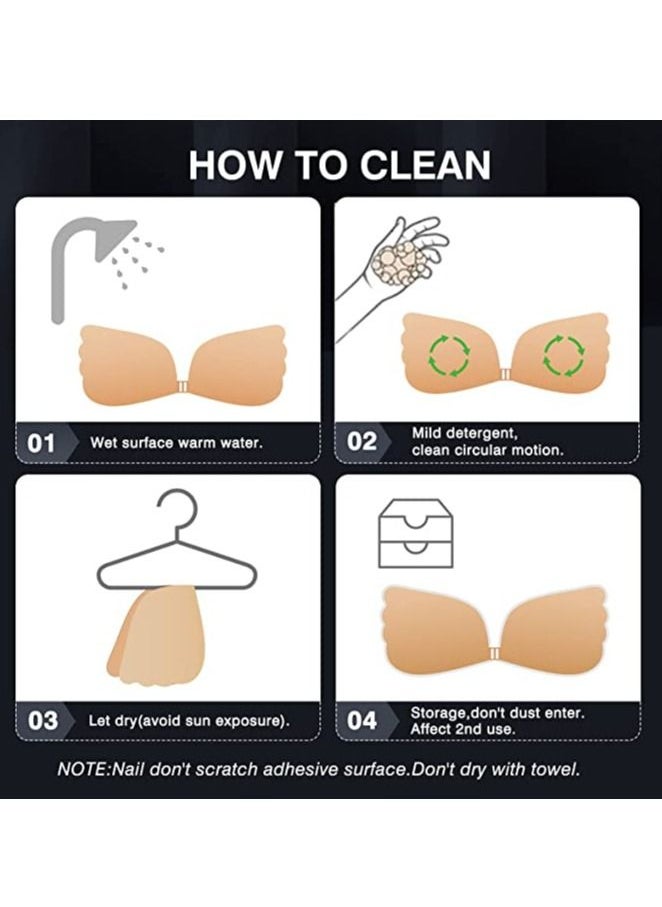 Sticky Bra, Strapless Push Up Backless Self Adhesive for Women 2 Pairs Invisible Lift up with Nipple Covers C cup