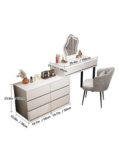 Organized Home Makeup Vanity Desk with Mirror and Lights Adjustable Side Cabinet Storage Drawer Included Petal Chair Perfect for Bedroom White  - Image 2