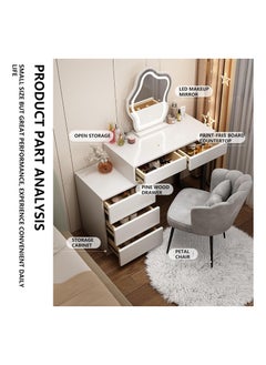 Organized Home Makeup Vanity Desk with Mirror and Lights Adjustable Side Cabinet Storage Drawer Included Petal Chair Perfect for Bedroom White  - Image 4