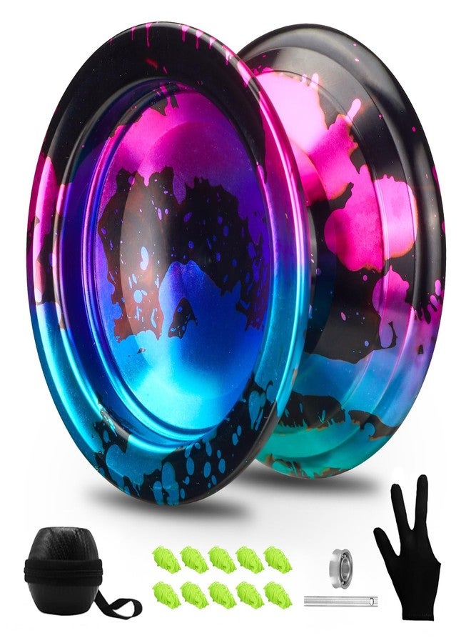 FETESNICE 1.No Professional Yoyo for Adults - Responsive & Unresponsive Metal Yoyo Set for Beginners & Advanced Players, Includes 10 Strings, Glove, and Carry Bag (Black, Blue, Pink) - Image 1