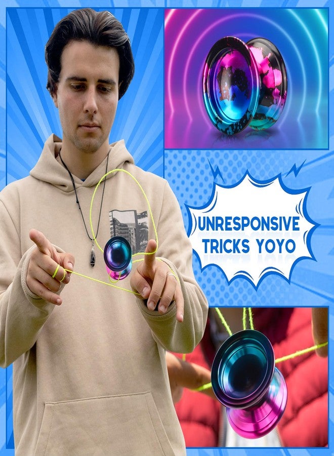 FETESNICE 1.No Professional Yoyo for Adults - Responsive & Unresponsive Metal Yoyo Set for Beginners & Advanced Players, Includes 10 Strings, Glove, and Carry Bag (Black, Blue, Pink) - Image 5