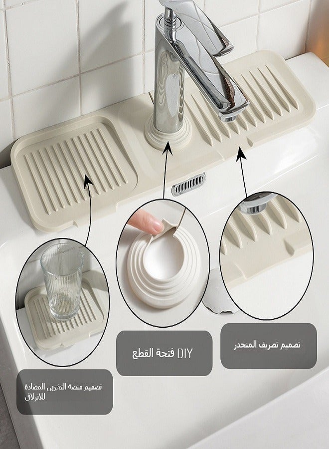 حصيرة صنبور من السيليكون، واقي من رذاذ حوض الصنبور، مقبض صنبور من السيليكون، صينية التقاط التنقيط، حصيرة التقاط المياه لحماية سطح المطبخ والحمام  - Image 1