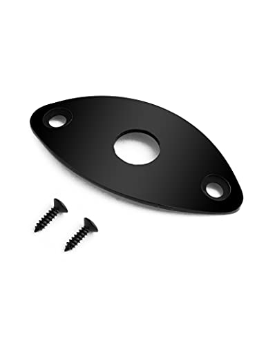 Bogart Guitar Jack Socket Plate Curved Oval Football Style Output Jack Plate Compatible with Les Paul Ibanez Jackson Guitar or Bass with Mounting Screws Black. (HJ 003-BK) - Image 1