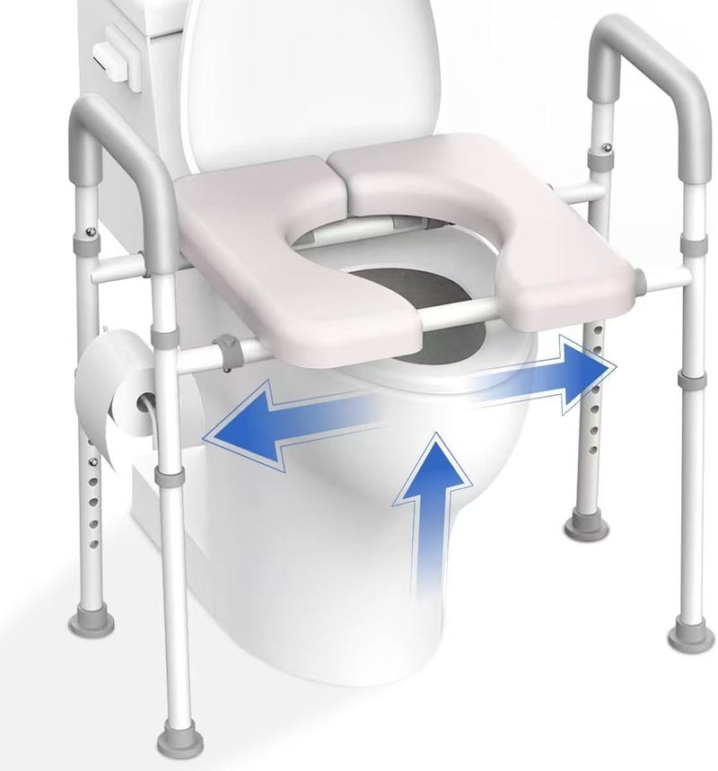 Agrish Raised Toilet Seat with Handles - Width & Height Adjustable Toilet Seat Risers for Seniors, Heavy Duty Handicap Toilet Riser, Fit Any Toilet, Up to 400lbs - Image 1