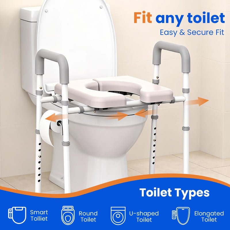 Agrish Raised Toilet Seat with Handles - Width & Height Adjustable Toilet Seat Risers for Seniors, Heavy Duty Handicap Toilet Riser, Fit Any Toilet, Up to 400lbs - Image 4