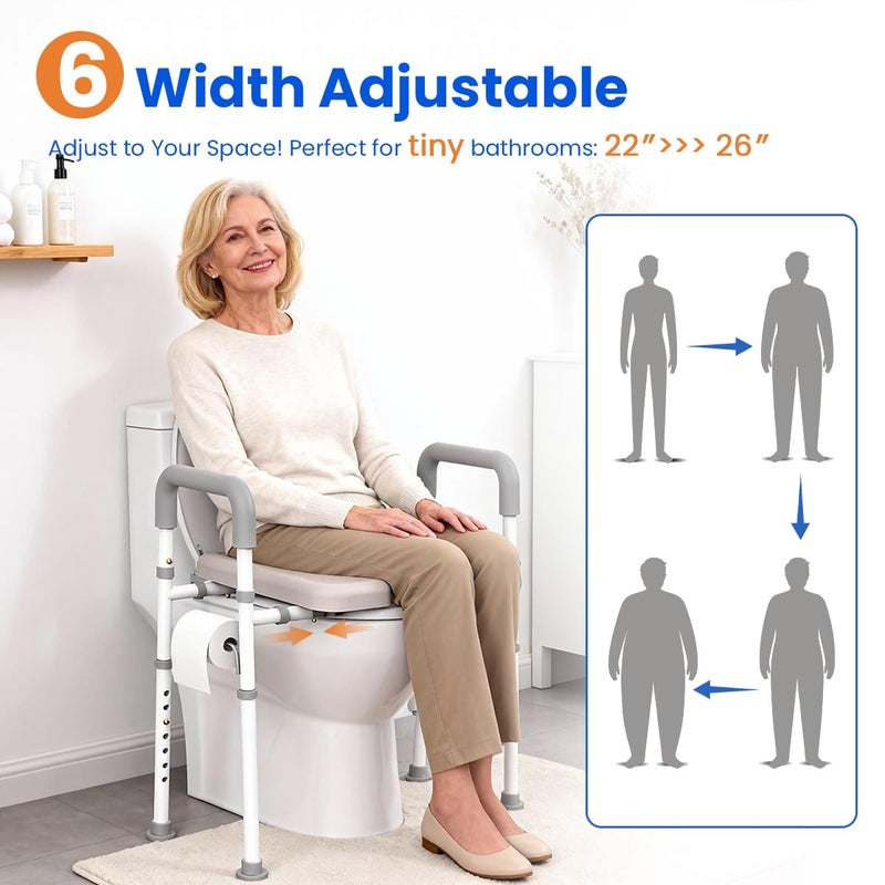Agrish Raised Toilet Seat with Handles - Width & Height Adjustable Toilet Seat Risers for Seniors, Heavy Duty Handicap Toilet Riser, Fit Any Toilet, Up to 400lbs - Image 2