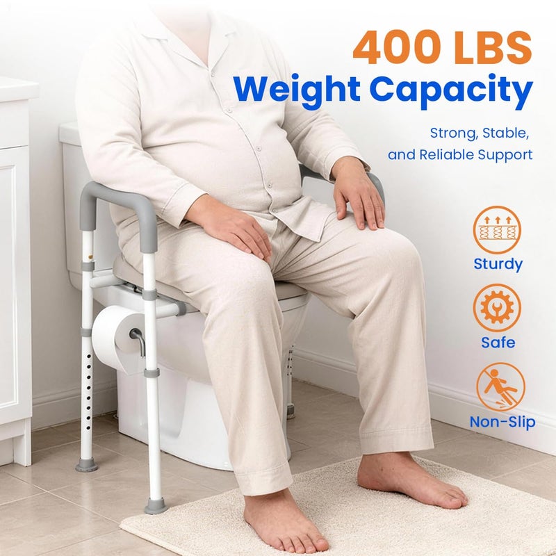 Agrish Raised Toilet Seat with Handles - Width & Height Adjustable Toilet Seat Risers for Seniors, Heavy Duty Handicap Toilet Riser, Fit Any Toilet, Up to 400lbs - Image 3