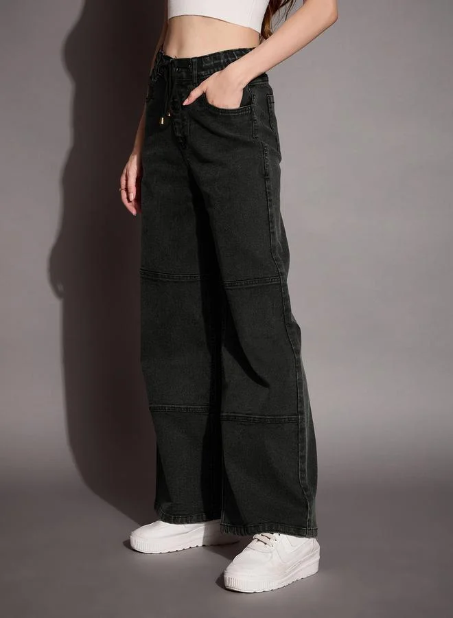 SASSAFRAS High Rise Drawstring Waistband Straight Fit Jeans by Styli