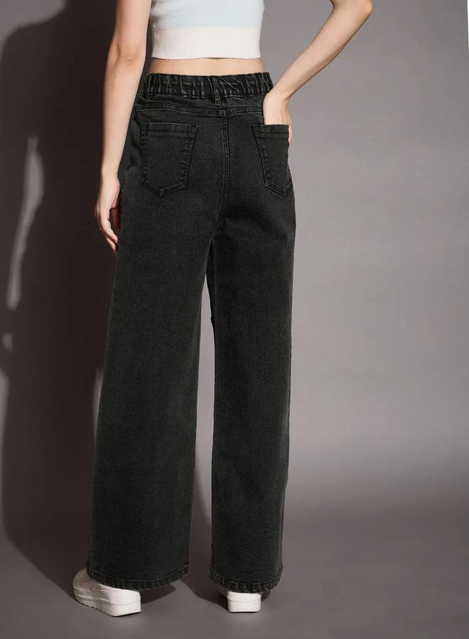 SASSAFRAS High Rise Drawstring Waistband Straight Fit Jeans by Styli