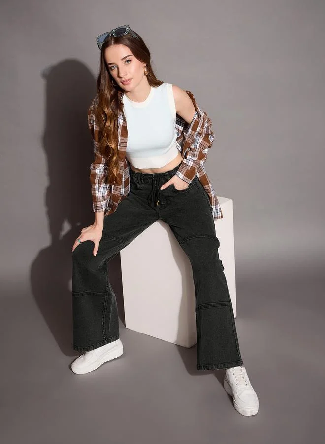 SASSAFRAS High Rise Drawstring Waistband Straight Fit Jeans by Styli