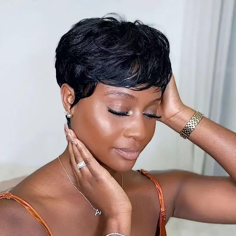 FCHW-wig FCHW Short Bob Wig Hair for Black Women Pixie Cut wigs Hair Wig Glueless Wig None Lace Front Wig with Bangs - Image 4