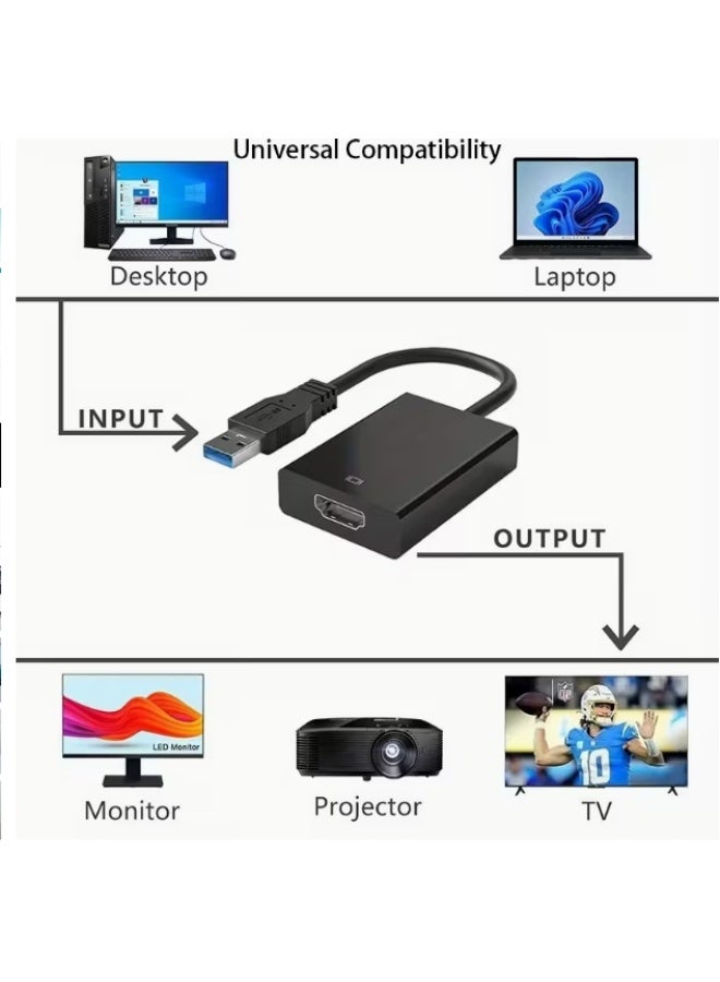 USB to HDMI Female Converter Adapter USB 3.0 to HDMI Video Adapter HD Conversion Cable, Suitable for Notebook, Computer, Projector HDTV Cable - Image 3