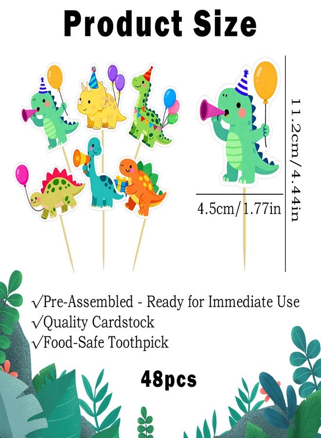 CYUXING 48Pcs Dinosaur Cake Toppers Set - Dinosaur Cupcake Toppers for Birthday Party Decorations, Dino Themed Baby Shower, Cake Decorations with Food-Safe Bamboo Sticks - Image 2