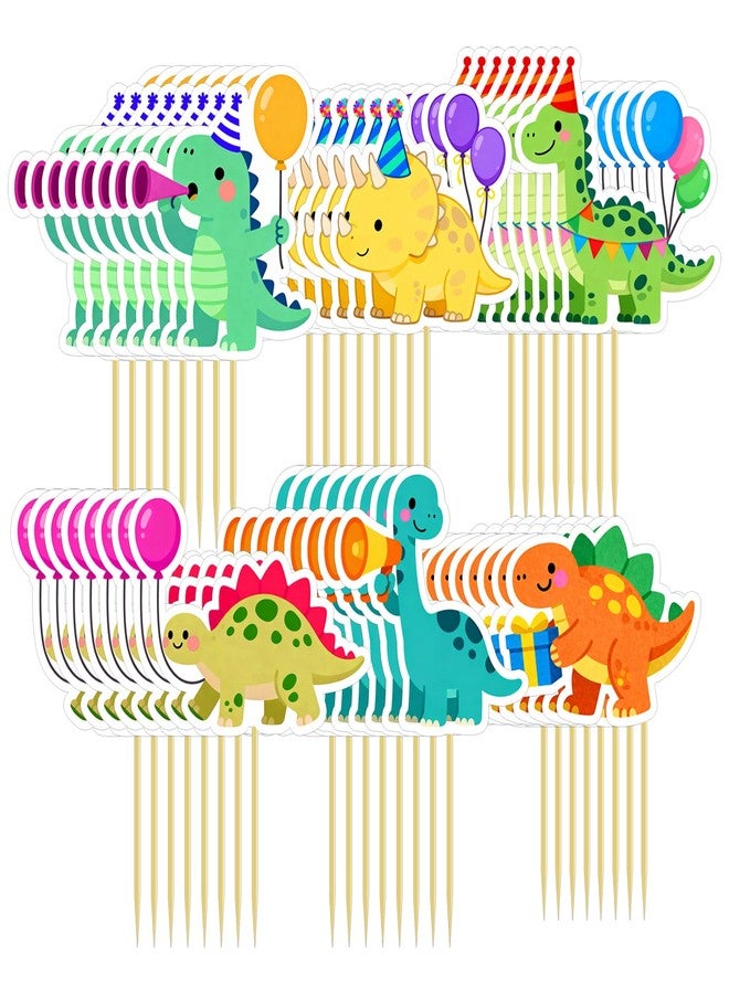 CYUXING 48Pcs Dinosaur Cake Toppers Set - Dinosaur Cupcake Toppers for Birthday Party Decorations, Dino Themed Baby Shower, Cake Decorations with Food-Safe Bamboo Sticks - Image 1