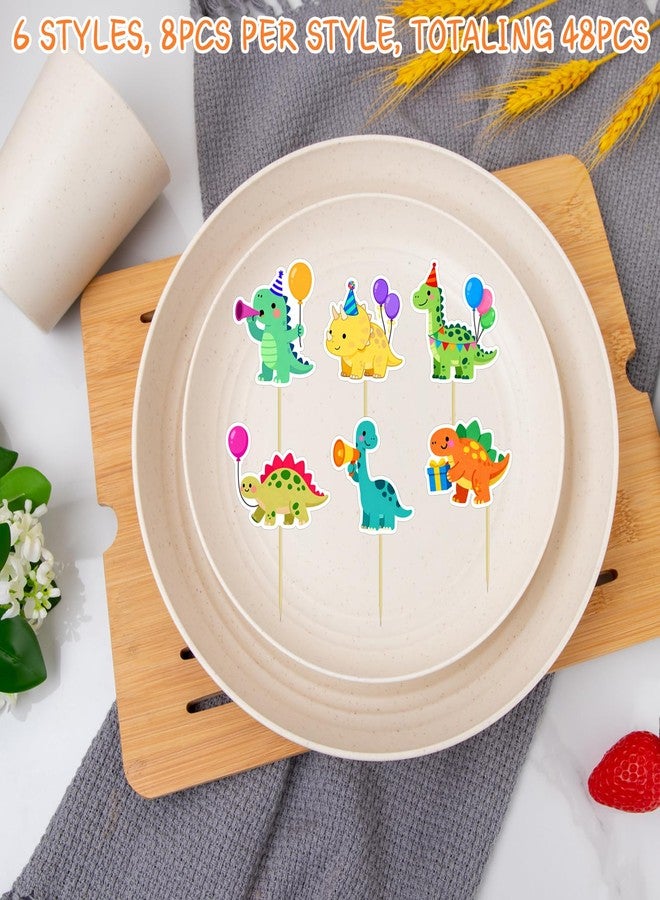 CYUXING 48Pcs Dinosaur Cake Toppers Set - Dinosaur Cupcake Toppers for Birthday Party Decorations, Dino Themed Baby Shower, Cake Decorations with Food-Safe Bamboo Sticks - Image 4