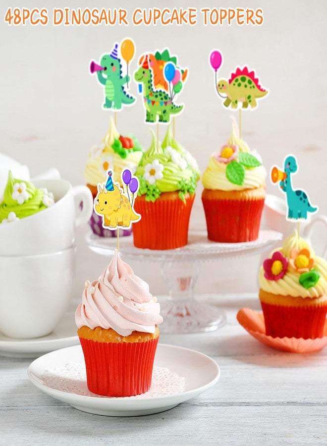 CYUXING 48Pcs Dinosaur Cake Toppers Set - Dinosaur Cupcake Toppers for Birthday Party Decorations, Dino Themed Baby Shower, Cake Decorations with Food-Safe Bamboo Sticks - Image 3