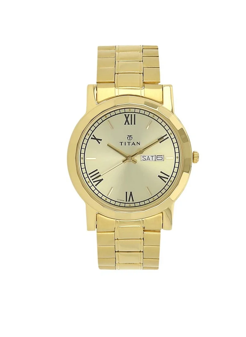 تيتان Titan Quartz Analog with Day and Date Champagne Dial Stainless Steel Strap Watch for Men