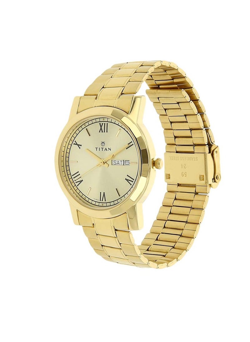 Titan Quartz Analog with Day and Date Champagne Dial Stainless Steel Strap Watch for Men - Image 2