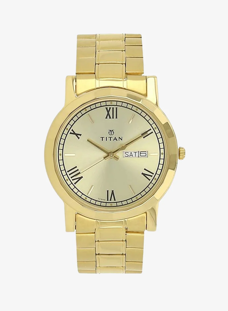 Titan Titan Quartz Analog with Day and Date Champagne Dial Stainless Steel Strap Watch for Men
