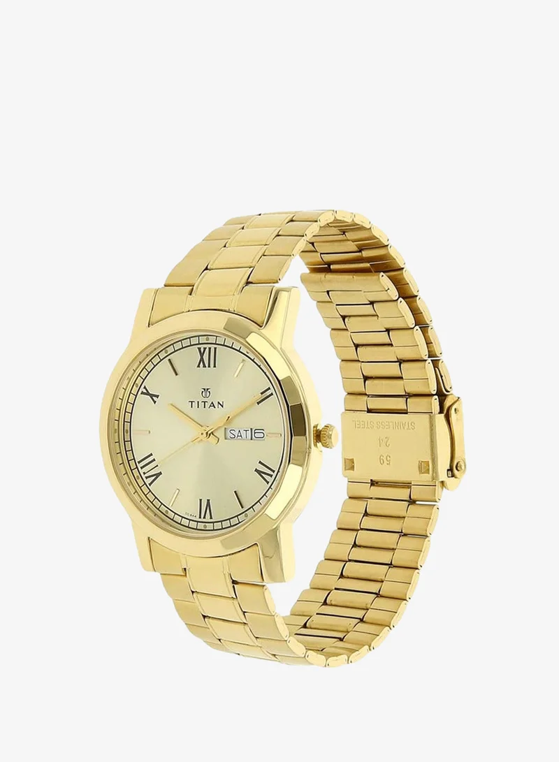 Titan Titan Quartz Analog with Day and Date Champagne Dial Stainless Steel Strap Watch for Men